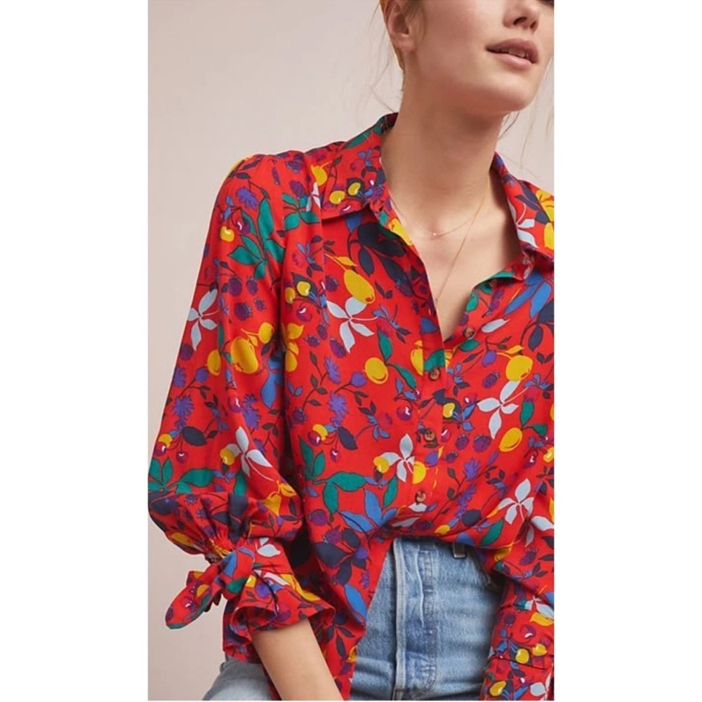 Maeve Anthropologie Blithe button down fruit print floral blouse
